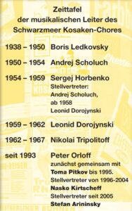 Zeittafel des Schwarzmeer Kosaken-Chore und Peter Orloff mit den verschiedenen Kosakenführern